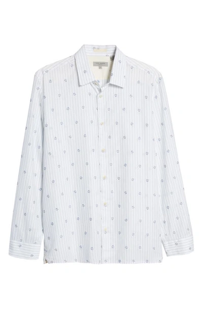 TED BAKER MARSHES FLOWER STRIPE COTTON BUTTON-UP SHIRT