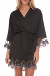 Flora Nikrooz Gabby Lace Trim Satin Chermeuse Wrap In Black