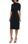 Maggy London Asymmetric Neck Sheath Midi Dress In Twilight Navy Mno