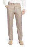 Berle Flat Front Solid Linen Dress Pants In Natural
