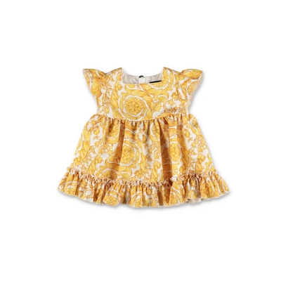 Versace Dress With Baroque Print In Gold