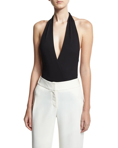 Halston Heritage Bianca Ribbed Jersey Bodysuit, Black