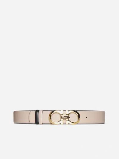 Ferragamo Belt In Blush Pink,black