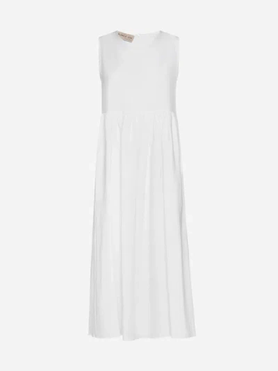 Blanca Vita Pleated Sleeveless Linen Midi Dress In White
