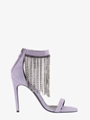 Pinko Rhinestone-fringe Suede Sandals In Purple
