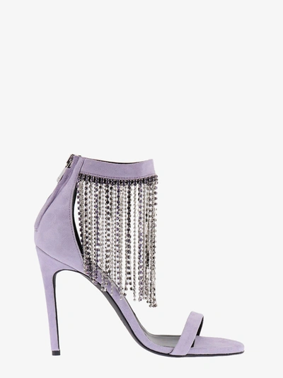 Pinko Rhinestone-fringe Suede Sandals In Purple