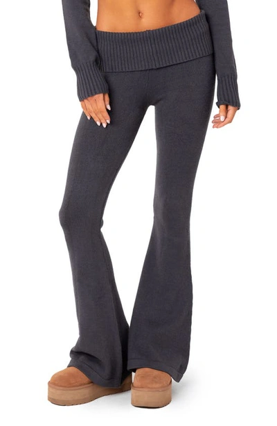 Edikted Desiree Knit Flare Pants In Dark Blue