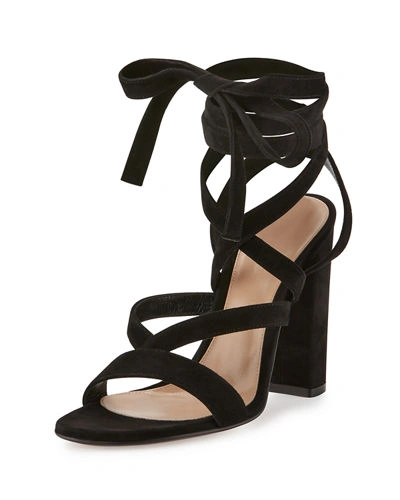 Gianvito Rossi Janis High Suede Lace-up 105mm Sandal In Black