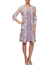 ALEX EVENINGS WOMENS EMBROIDERED SHEER OVERLAY MIDI DRESS
