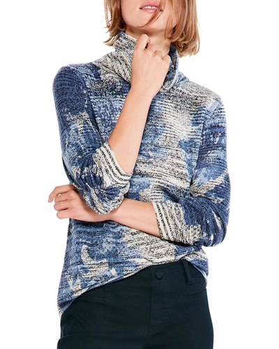 Nic + Zoe Shadow Cotton Blend Turtleneck Sweater In Blue