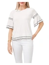 VINCE CAMUTO WOMENS EMBROIDERED STRETCH BLOUSE