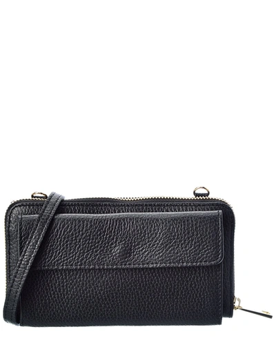Persaman New York Corinne Leather Wallet On Strap In Black