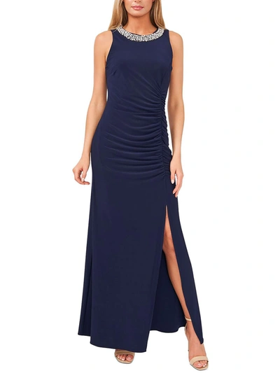 Msk Womens Embellished Spit Hem Evening Dress In Blue