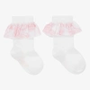 A DEE GIRLS WHITE & PINK FRILLY ANKLE SOCKS