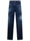 DSQUARED2 'SAN DIEGO' BLUE JEANS WITH DESTROYED DETAILING AND ALL-OVER RHINESTONES IN STRETCH COTTON DENIM WOM