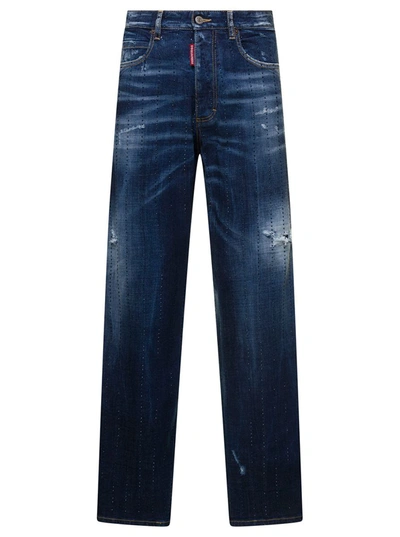 Dsquared2 San Diego Embellished Wide Jeans In Blue