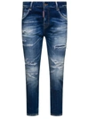 DSQUARED2 BLUE CROPPED JEANS WITH DESTROYED DETAILING IN STRETCH COTTON DENIM WOMAN