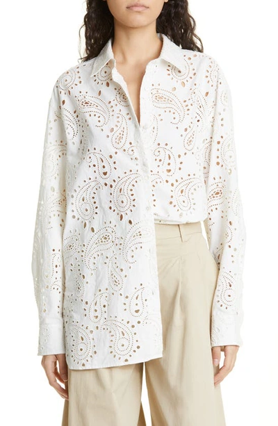 Nili Lotan Mael Embroidered Poplin Button-front Shirt In Ivory Paisley