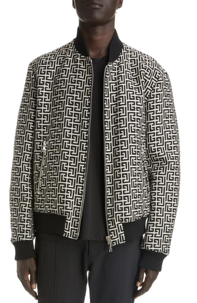 BALMAIN MONOGRAM PRINT REVERSIBLE BOMBER JACKET