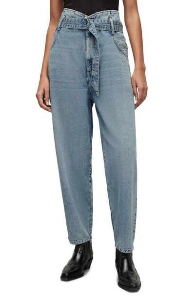 Allsaints Sammy Paperbag Waist Straight Leg Jeans In Blue