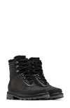 Sorel Lennox Lace Cozy Faux Fur-lined Leather And Suede Ankle Boots In Black