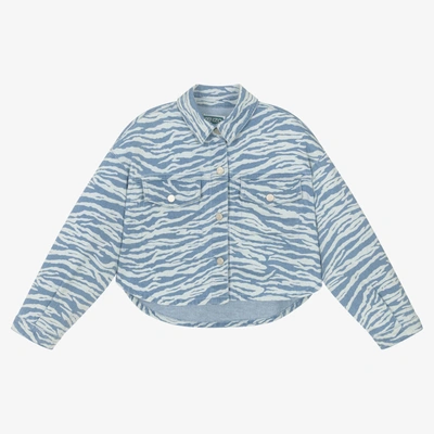 Kenzo Kids' Tiger-print Denim Shirt Jacket In Blue