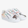 Kenzo Girls White Leather Velcro Sneakers In White