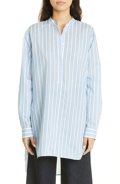 Totême Long Stripe Cotton-silk Shirt In Open Blue