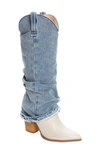 Steve Madden Lassy Ruched Western Boot In Denim Fabric