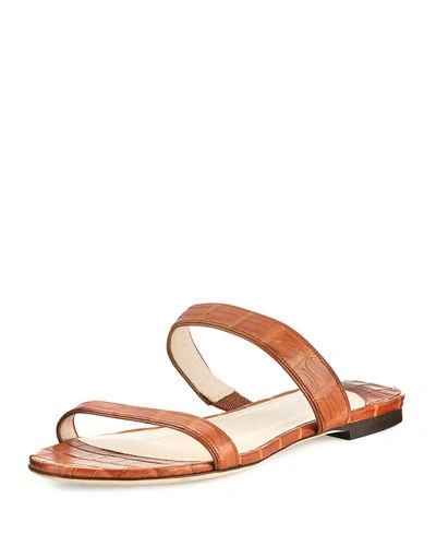 Nancy Gonzalez Frida Two-strap Crocodile Flat Slide Sandal In Brown