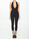 Saint Laurent Plunging Halter Stirrup-hem Jumpsuit In Black
