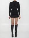 Saint Laurent Ruched Curved-hem Long-sleeve Dress In Black