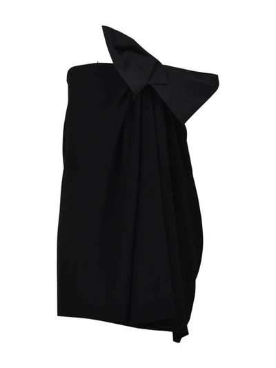 Saint Laurent Bow-embellished Strapless Crepe Dress In Black