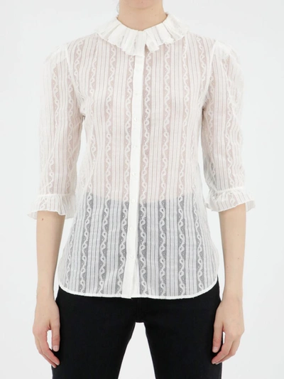 Saint Laurent Ruffled Blouse In Lace In White