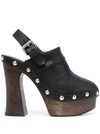 PHILOSOPHY DI LORENZO SERAFINI BLACK MAZI-CLOG WITH METAL STUDS AND WOODEN-EFFECT PLATFORM IN SMOOTH LEATHER WOMAN