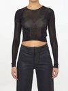 Saint Laurent Fine Viscose Crop Top In Black