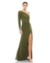 Mac Duggal One-shoulder Long Sleeve Jersey Gown In Ocean
