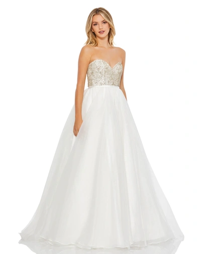 Mac Duggal Strapless Embellished Ball Gown In White