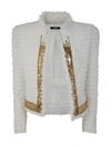 Balmain Side Embroidered Tweed Jacket In Gad Blanc Or