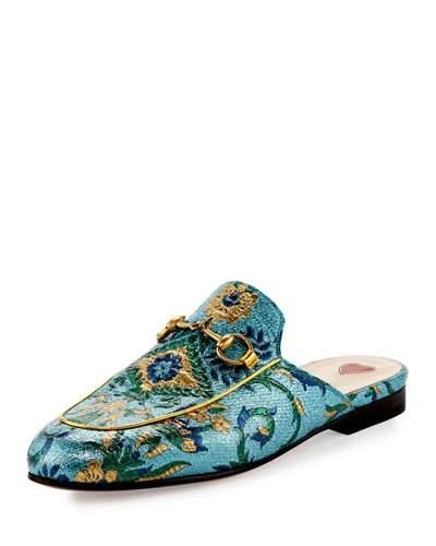 Gucci Princetown Metallic Brocade Loafer Slides In Multi