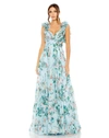 Mac Duggal Chiffon Cut-out Lace-up Back Gowm In Blue Multi