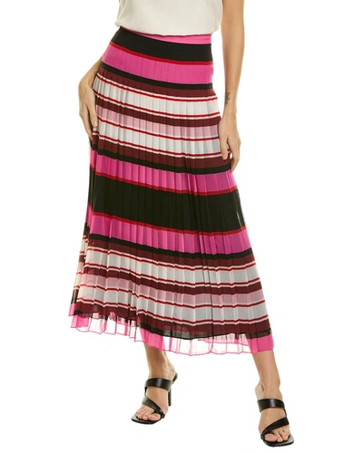 Valentino Pleated Striped Silk-georgette Midi Skirt In Rose