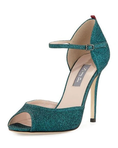 Sjp By Sarah Jessica Parker Ursula Glitter Mary Jane Peep Toe Pumps In Teal
