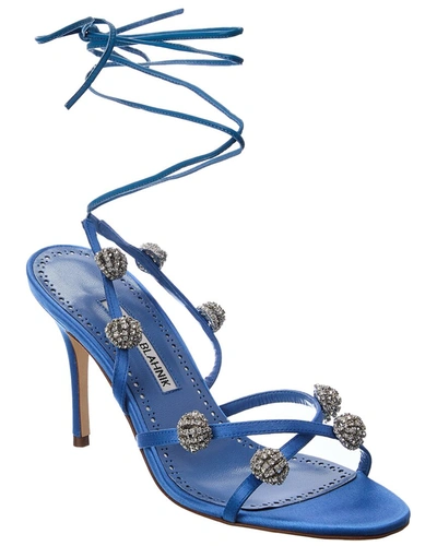 Manolo Blahnik Elsaka Ankle-wrap Stiletto Sandals In Blue