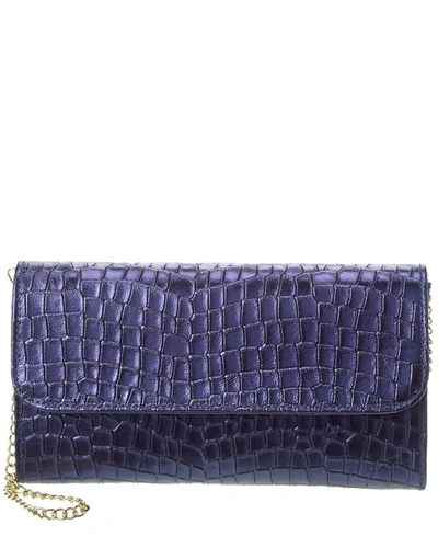 Persaman New York Terina Croc-embossed Leather Clutch In Blue