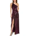 Halston Adriana One-shoulder Sequin Slit Gown In Purple