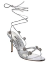 Manolo Blahnik Elsaka 90 Crystal-embellished Metallic Leather Sandals In Silver