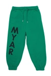 MYAR DEADSTOCK GREEN PLUSH JOGGER TROUSERS WITH VERTICAL LOGO