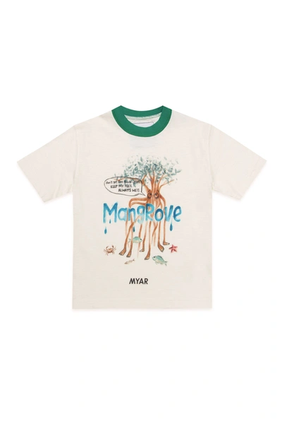 Myar Kids' Deadstock White Fabric Crew-neck T-shirt With Digital Mangrove Print