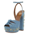Aquazzura Mira Studded Denim Platform Sandal, Blue, Jeans Blue In Jeans Blue